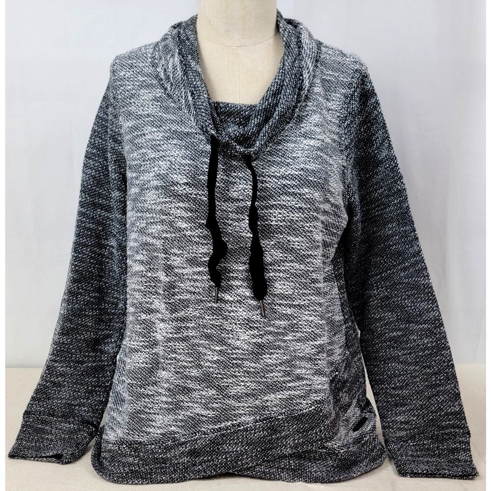 Calvin Klein Mock Neck Sweater Women’s L Black White Cozy Knit